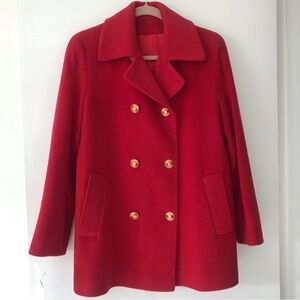 Vintage Fleurette Red Cashmere Double Breasted Peacoat Union Made S-M